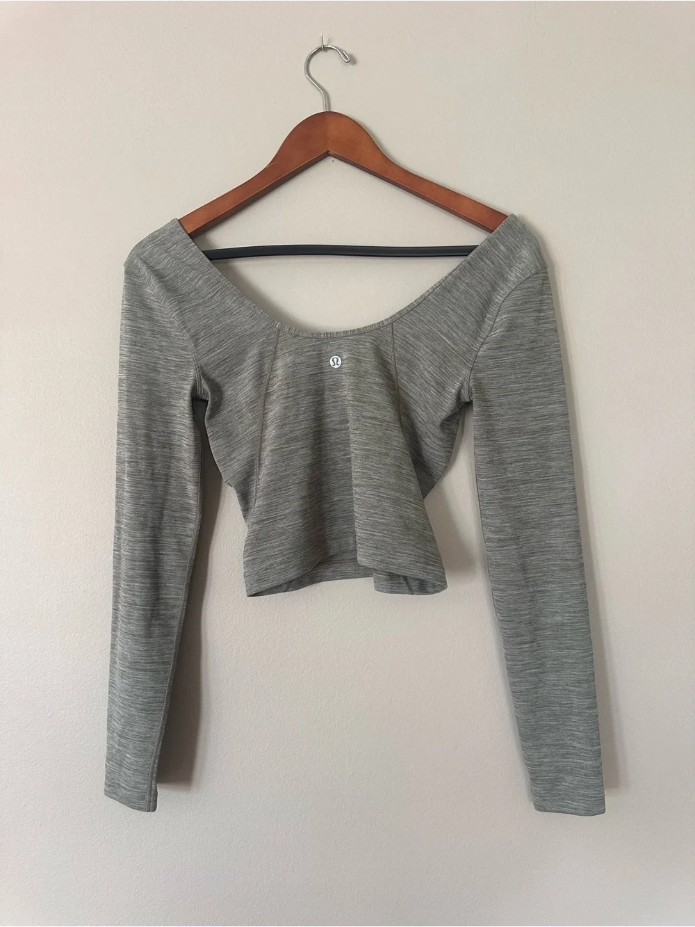 lululemon athletica Heather Grayish Brown Scoop-Neck Long Sleeve Crop Top